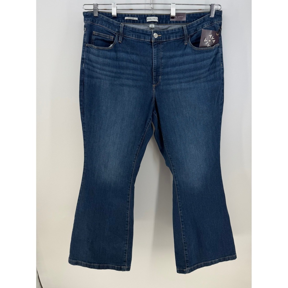 Ava & Viv High Rise Flare Jeans Womens 22 Dark Wash Tummy Control Stretch Boho